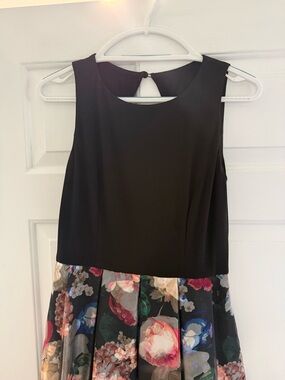 Eliza J Black Bodice Floral Skirt A-Line Prom Dress